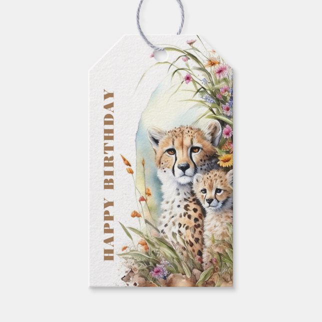 Happy Birthday Cheetah Baby und Mama Geschenkanhänger (Vorderseite)