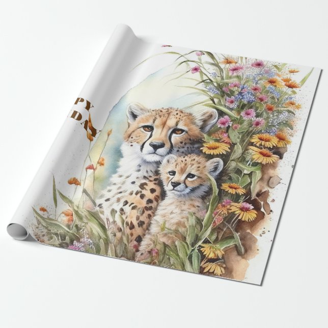 Happy Birthday Cheetah Baby und Mama Geschenkpapier (Ungerollt)