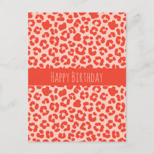 Happy Birthday Cheetah Print Pattern Red Postcard Postkarte