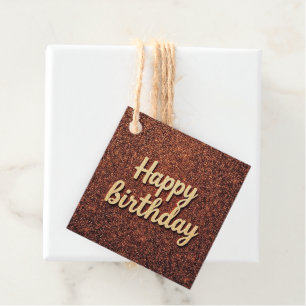 Happy Birthday Chic Earth Tone Sparkle Glitzer Geschenkanhänger