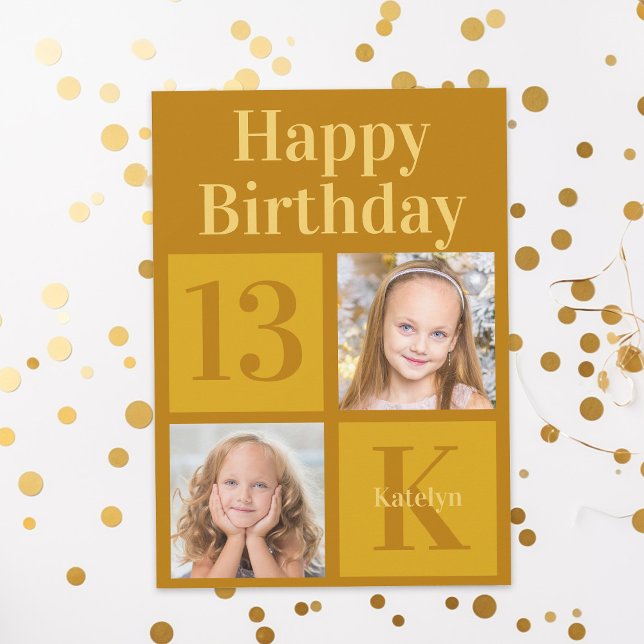 Happy Birthday Chic Gold 2 Foto Personalisiert Karte (Von Creator hochgeladen)
