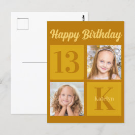 Happy Birthday Chic Gold 2 Foto Personalisiert Postkarte