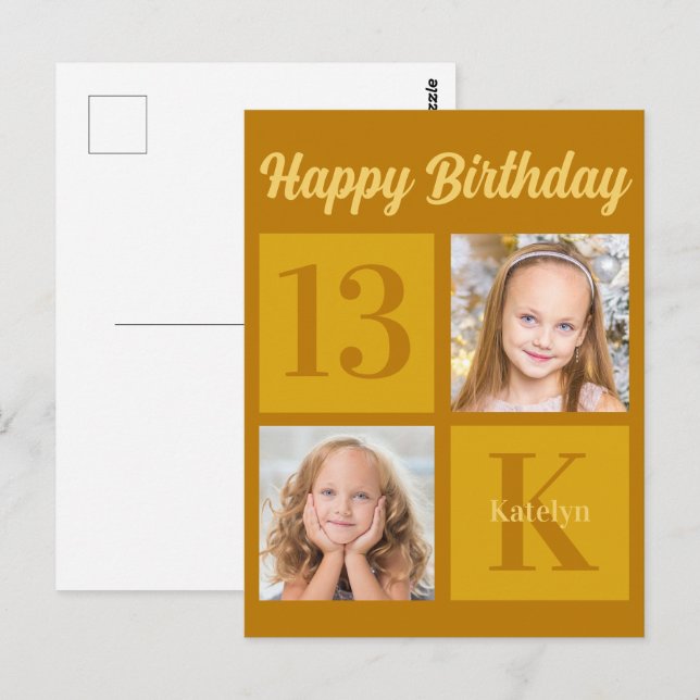 Happy Birthday Chic Gold 2 Foto Personalisiert Postkarte (Vorne/Hinten)
