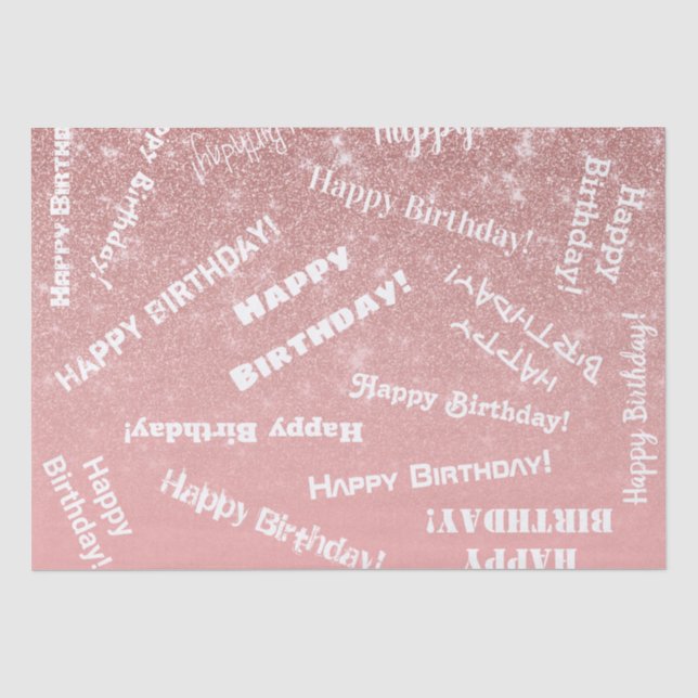 Happy Birthday Chic Rose Gold Glitzer Pink Seidenpapier (Vorderseite)