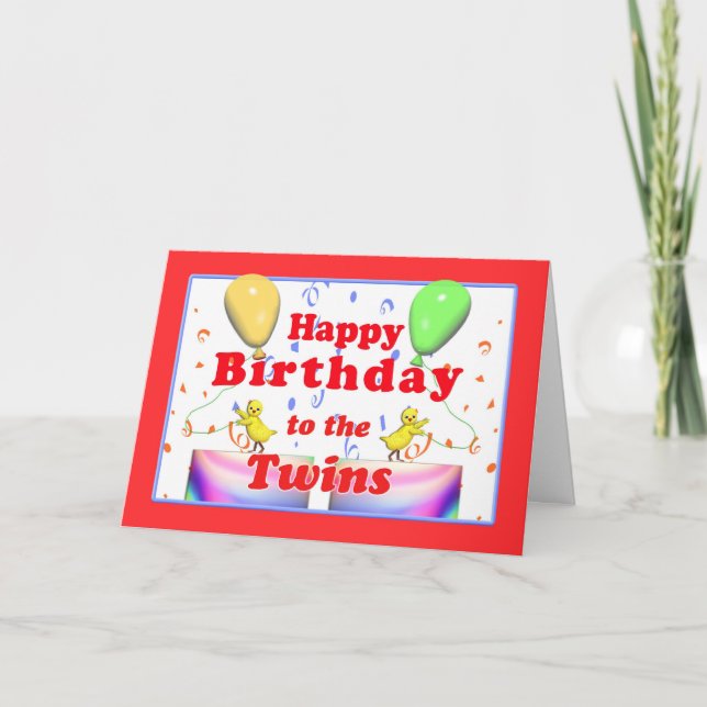 Happy Birthday Chickens for Twins Karte (Vorderseite)