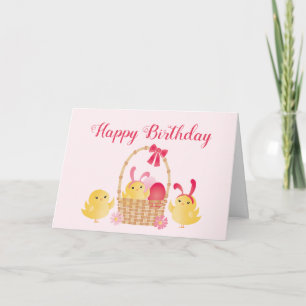 Happy Birthday Chicks Bunny Ears Pink Karte