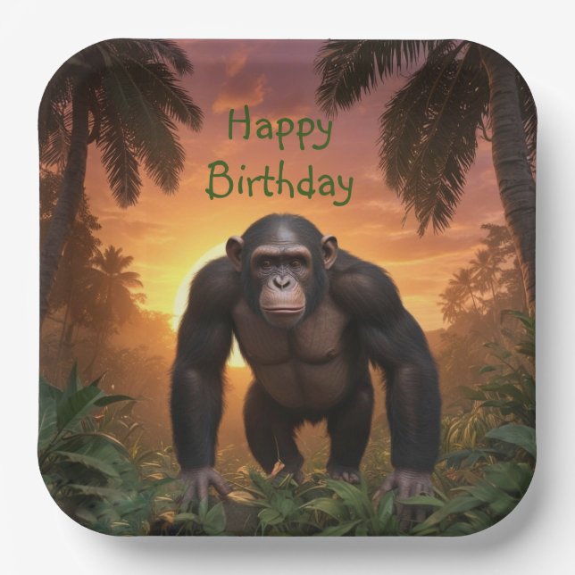 Happy Birthday Chimp Pappteller (Vorderseite)