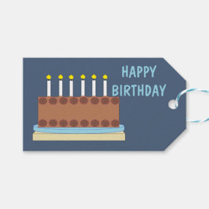 Happy Birthday Chocolate Cake in Blue Gray Geschenkanhänger
