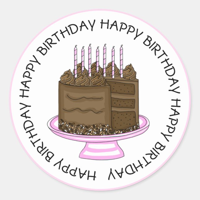 Happy Birthday Chocolate Cake Runder Aufkleber (Vorderseite)