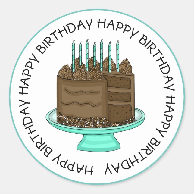 Happy Birthday Chocolate Cake Runder Aufkleber (Vorderseite)