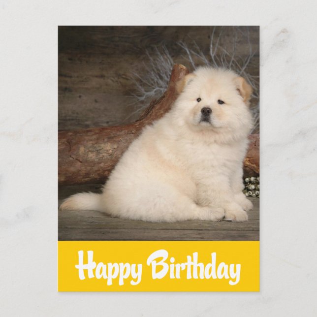 Happy Birthday Chow Chow Welpe Hund Gelbe Postkart Postkarte (Vorderseite)