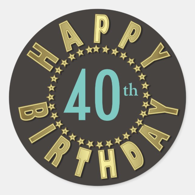 Happy Birthday Circle of Stars Gold ID527 Runder Aufkleber (Vorderseite)