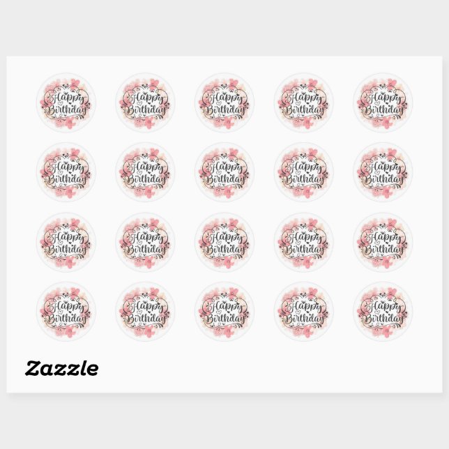 Happy Birthday Classic Round Sticker (Blatt)