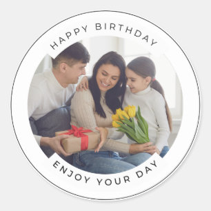 Happy Birthday   Classic Simple Custom Foto Runder Aufkleber