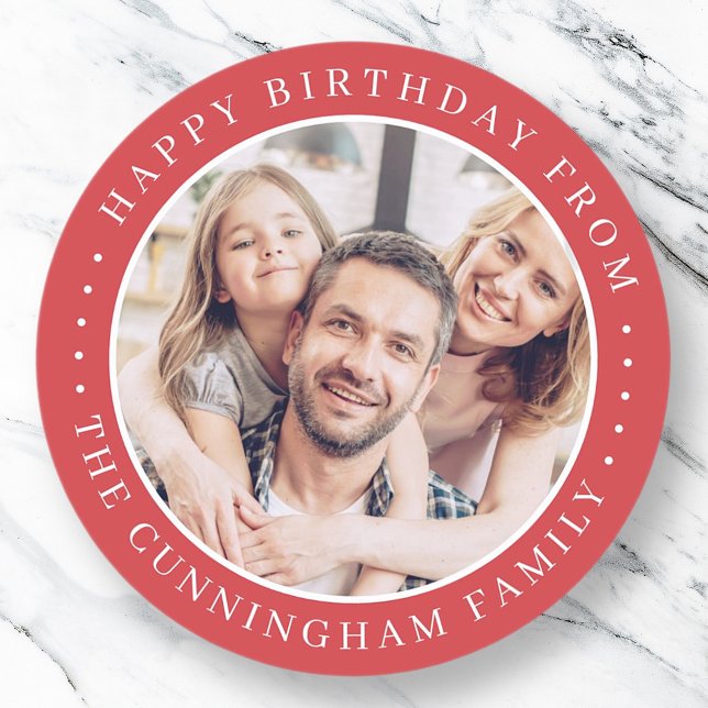 Happy Birthday Classic Simple Family Foto Runder Aufkleber (Von Creator hochgeladen)