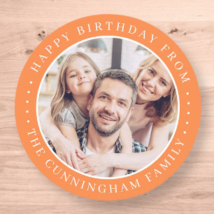 Happy Birthday Classic Simple Family Foto Runder Aufkleber