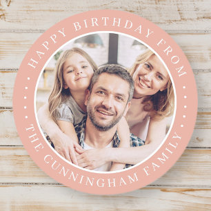 Happy Birthday Classic Simple Family Foto Runder Aufkleber