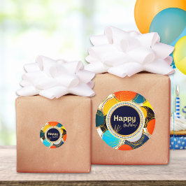 Happy Birthday Colorful 80er Retro Abstrakt White Runder Aufkleber