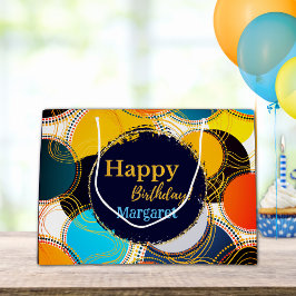 Happy Birthday Colorful 80's Retro Abstrakt Gold Große Geschenktüte