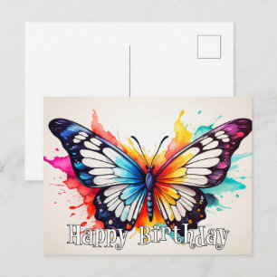 Happy Birthday Colorful Butterfly Wasserfarben Kun Postkarte