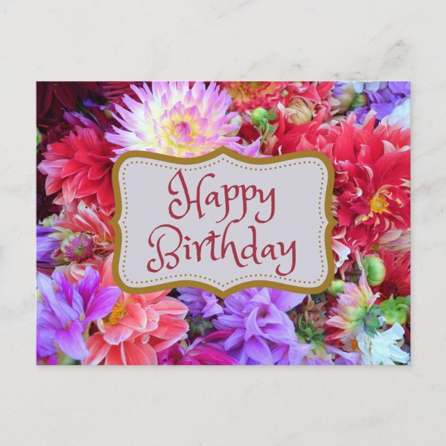 Happy Birthday Colorful Vibranly Dahlia Blume Postkarte (Vorderseite)