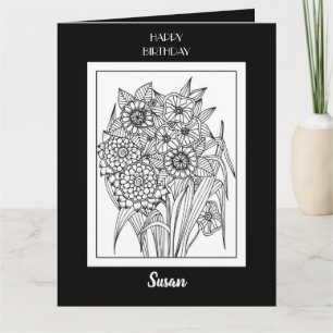 Happy Birthday Coloring Card Blume Design Karte