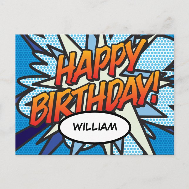 HAPPY BIRTHDAY Comic Pop Art Postkarte (Vorderseite)