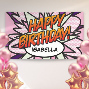 HAPPY BIRTHDAY Comic-Strip-Pop-Art Rosa Banner