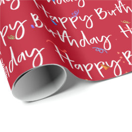 Happy Birthday Confetti auf Rot Geschenkpapier