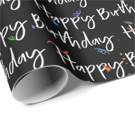 Happy Birthday Confetti auf schwarz Geschenkpapier