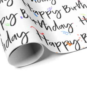 Happy Birthday Confetti auf Weiß Geschenkpapier