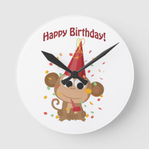 Happy Birthday! Confetti Monkey Runde Wanduhr