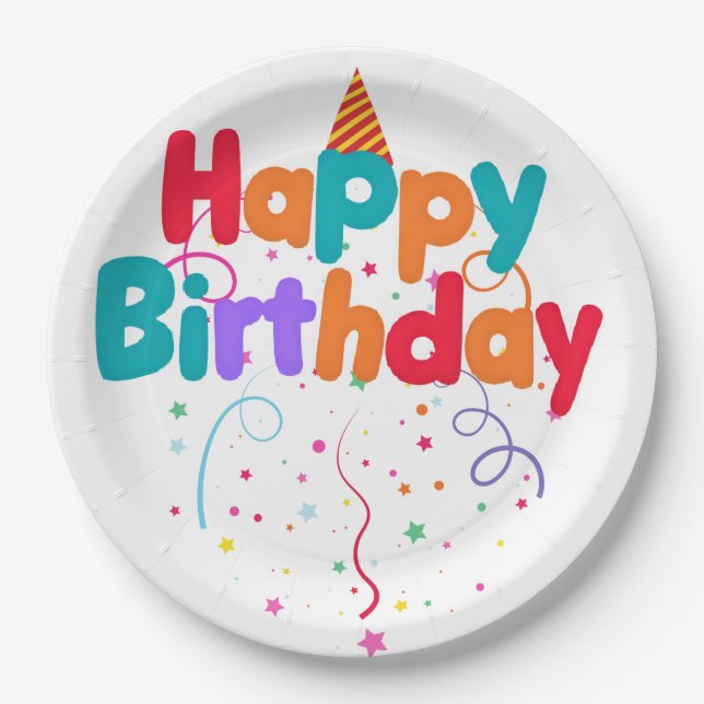 Happy Birthday Confetti Pappteller (Vorderseite)