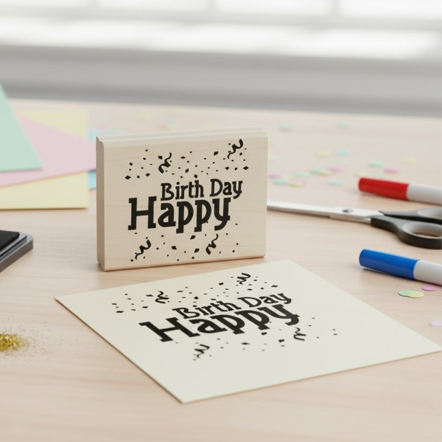 Happy Birthday Confetti Rubber Briefmarke Gummistempel (Happy Birthday Rubber Stamp)