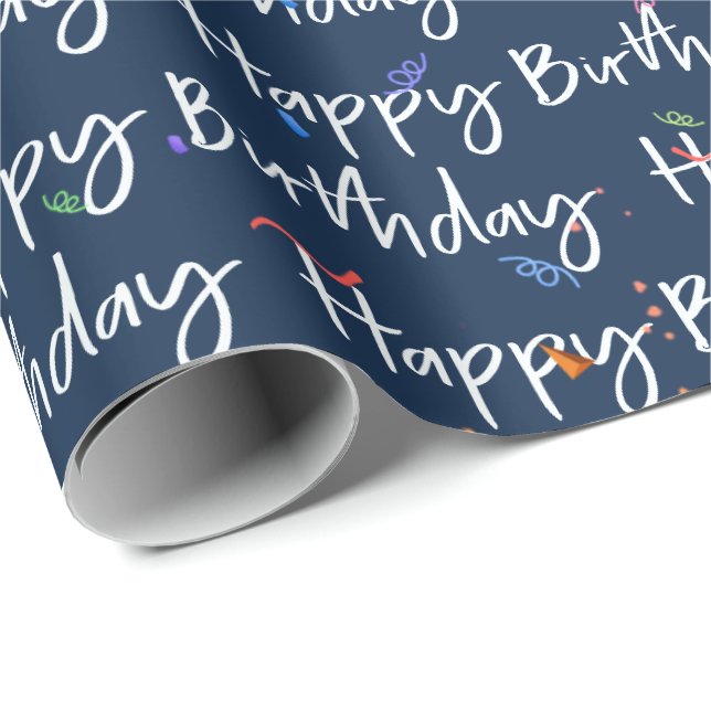Happy Birthday Confetti über das Papier zum Wrappi Geschenkpapier (Rolleneckpunkt)