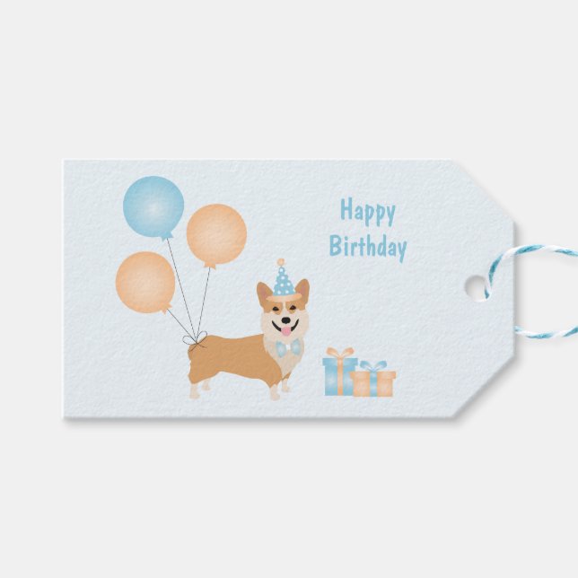 Happy Birthday Corgi Dog Geschenkanhänger (Vorderseite (Horizontal))