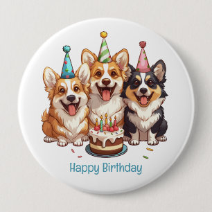 Happy Birthday Corgi Dogs Button