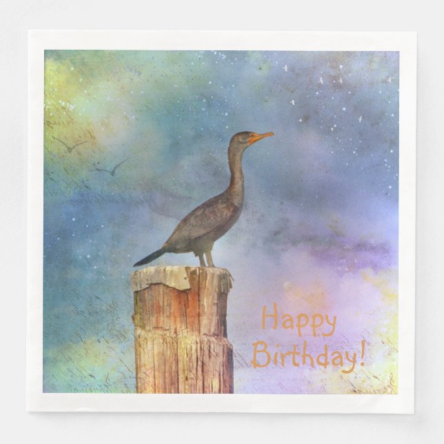 Happy Birthday Cormorant Serviette (Vorderseite)