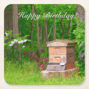 Happy Birthday Country Beehive Napkins Rechteckiger Pappuntersetzer