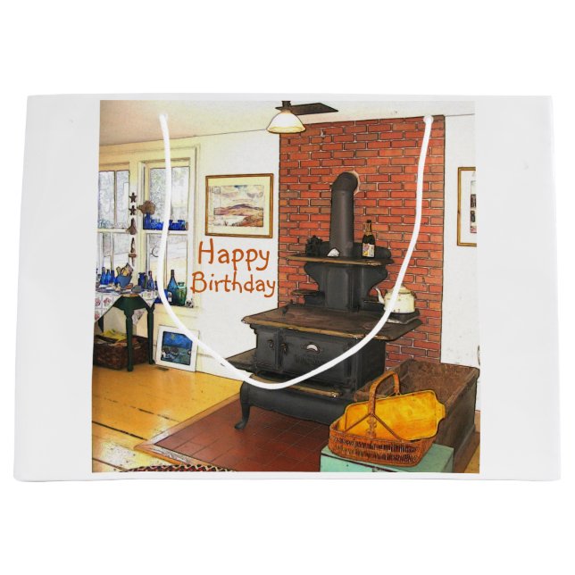 Happy Birthday Country Kitchen Wood Stove Große Geschenktüte (Vorderseite)