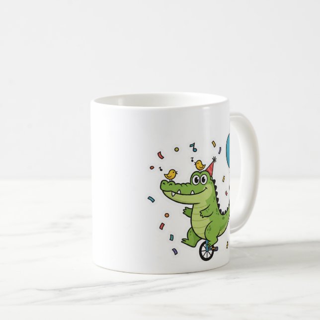 Happy Birthday Crocodile Circus Theme Cartoon Kaffeetasse (VorderseiteRechts)