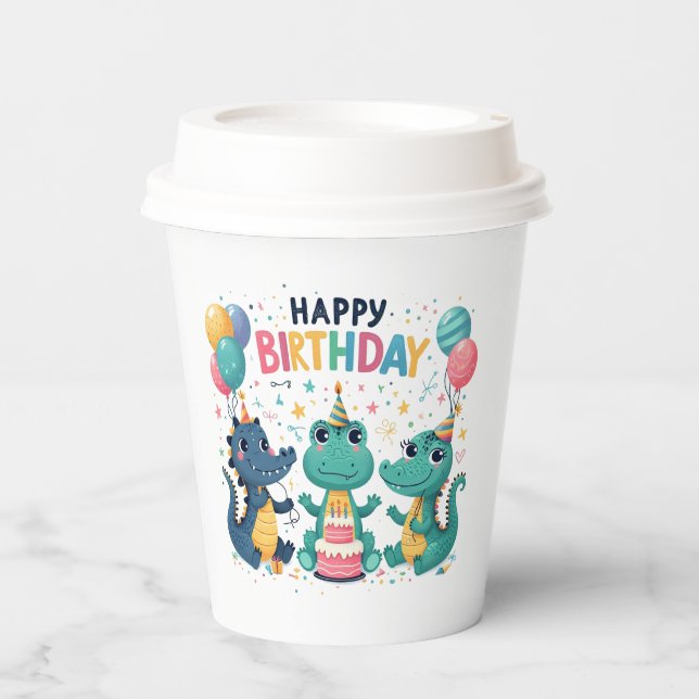 Happy Birthday Crocodiles Paper Cups Pappbecher (Vorderseite)