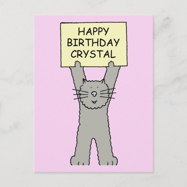 Happy Birthday Crystal Cartoon Cat Postkarte (Vorderseite)