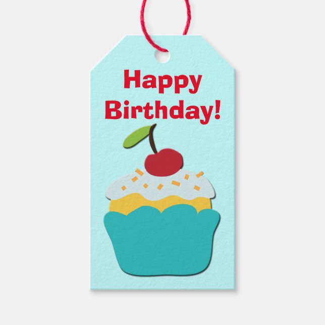 Happy Birthday Cupcake Geschenkanhänger (Vorderseite)