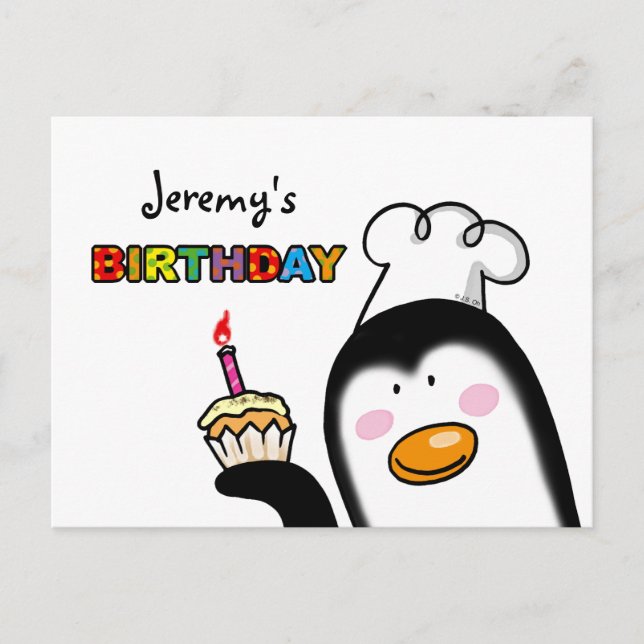 Happy Birthday cupcake Pinguin Koch Postkarte (Vorderseite)