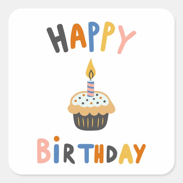 Happy Birthday Cupcake Quadratischer Aufkleber (Vorderseite)
