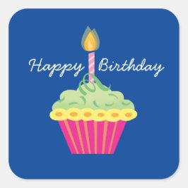 Happy Birthday Cupcake Quadratischer Aufkleber