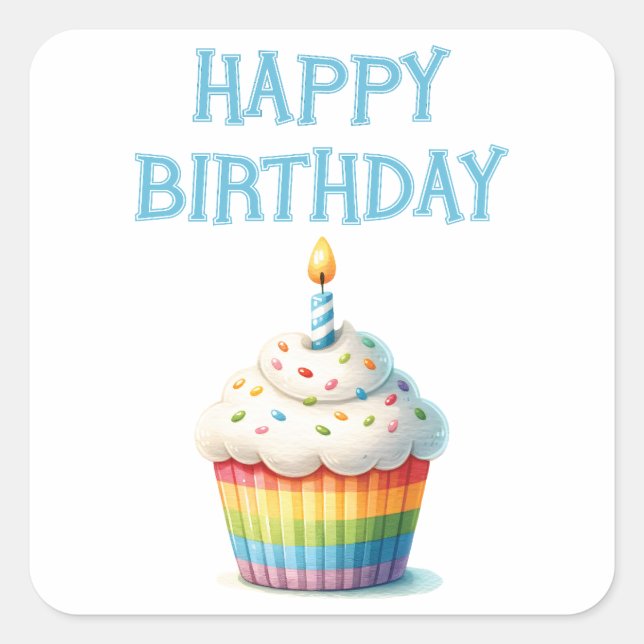 Happy Birthday Cupcake Quadratischer Aufkleber (Vorderseite)