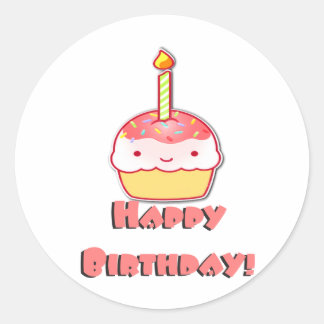 Happy Birthday Cupcake Runder Aufkleber