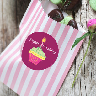 Happy Birthday Cupcake Runder Aufkleber